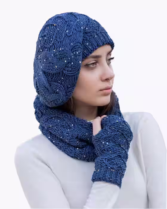ست سه تکه کلاه و شال گردن و دستکش طرح قلب Endless